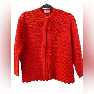 Vintage 60s Cuddle Knit Wintuk Women’s Red Orlon Acrylic Knit Cardigan Medium